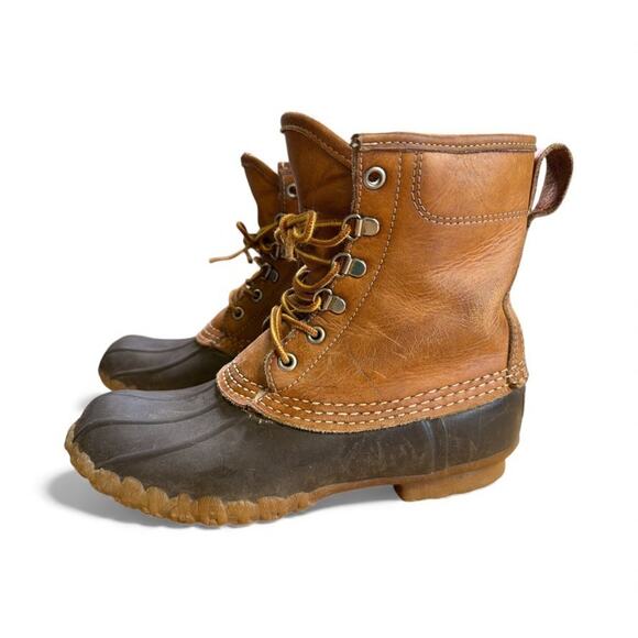 VTG LL Bean Maine Hunting Boots Leather Thinsulate Sz 7 Tan Gray Preppy Country - Picture 4 of 12